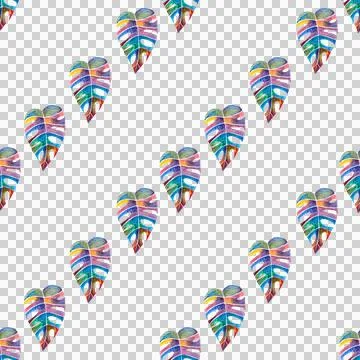 Seamless pattern of bright multicolored monstera or philodendron leaf hand drawn Stock Illustration