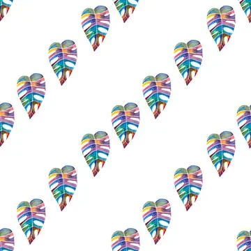 Seamless pattern of bright multicolored monstera or philodendron leaf Stock Illustration