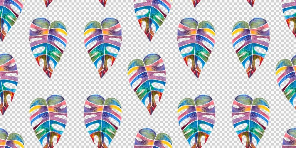 Seamless pattern of bright multicolored monstera or philodendron leaf hand drawn Stock Illustration