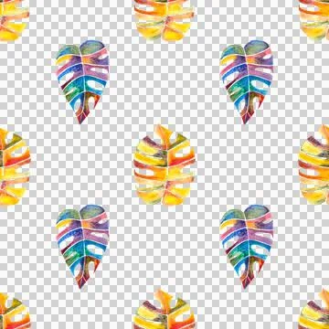 Seamless pattern of bright multicolored monstera or philodendron leaf hand drawn Stock Illustration