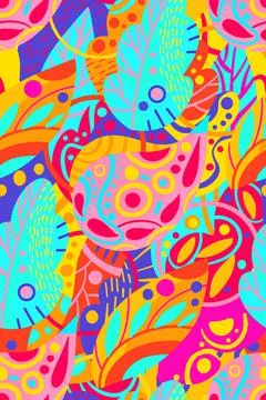 Seamless pattern. Bright neon hallucinogenic leaves. Vector. Stock Illustration