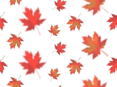 Seamless pattern with bright orange red blurred falling maple leaves isolated Illustrazione stock