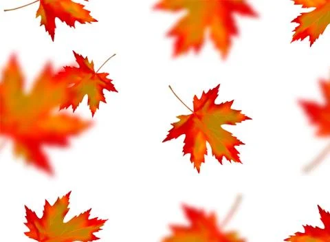 Seamless pattern with bright orange yellow red blurred falling maple leaves i Stock Illustration