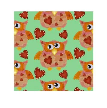 Seamless pattern with bright owls with imitation of seams and patches Illustrazione stock