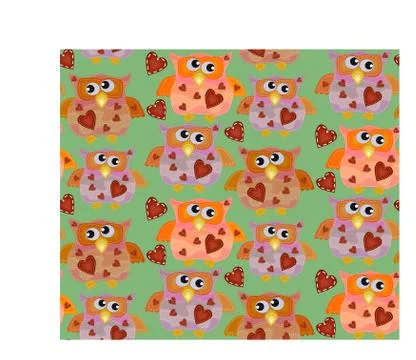 Seamless pattern with bright owls with imitation of seams and patches イラスト素材