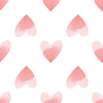 Seamless pattern with bright pink hand painted watercolor hearts. Romantic Stock Illustration