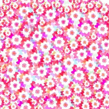 Seamless pattern bright pink purple flowers cornflower, violet, pansy abstrac Stock Illustration