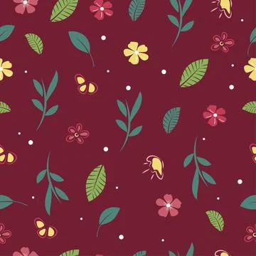 Seamless pattern with bright pink, yellow flowers Stock Illustration