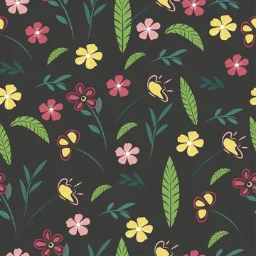 Seamless pattern with bright pink, yellow flowers Stock Illustration