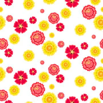 Seamless Pattern with Bright Red and Yellow Flowers Stock Illustration