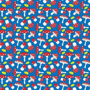 Seamless pattern with bright red mushrooms Stock Illustration
