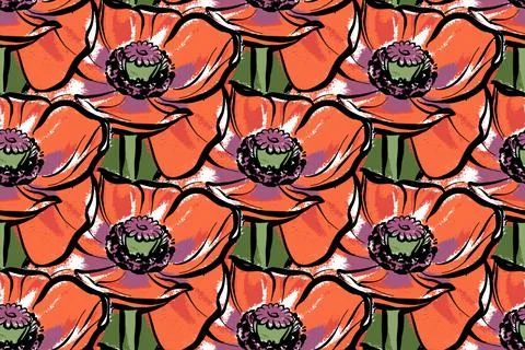 Seamless Pattern Bright Red Poppies Flowers Digital Paper Endless Background Illustrazione stock