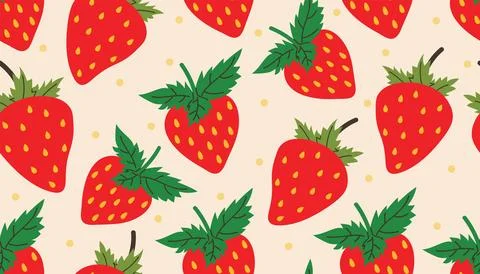Seamless pattern with bright red strawberries and tiny dots on a soft backg.. Stock Illustration