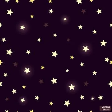 Seamless pattern with bright stars on violet background. Stock Illustration