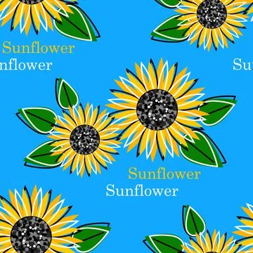 Seamless pattern with the bright sun flowers Stock Illustration