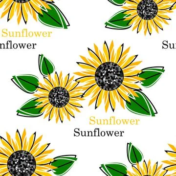 Seamless pattern with the bright sun flowers Stock Illustration