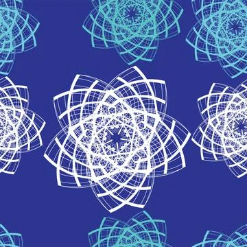 Seamless pattern with bright white stars made of lines blue background Stock Illustration