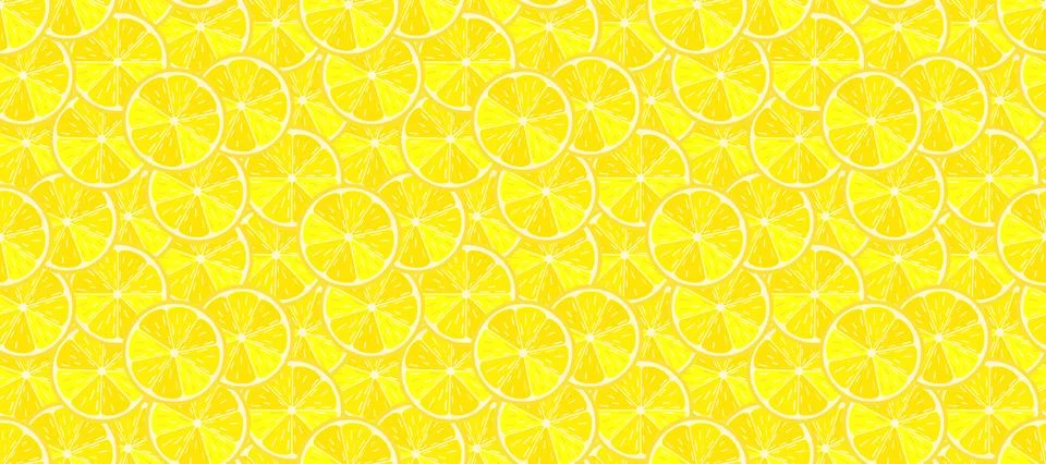 Seamless pattern with bright yellow lemon slices overlapping on vibrant cit.. Stock Illustration