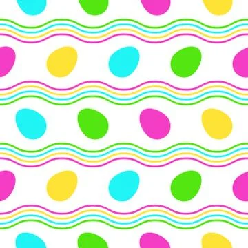Seamless Pattern with brightly color easter eggs and waves. Flat vector Illustrazione stock