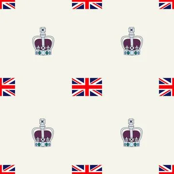 Seamless pattern with British flag and royal crown with gems, vector Illustrazione stock