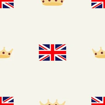 Seamless pattern with British flag and cartoon style royal crown with gems Stock Illustration