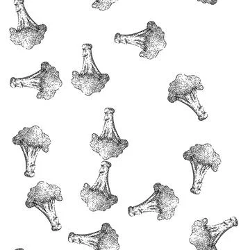 Seamless pattern broccoli fresh sketch hand drawn illustration Stock Illustration
