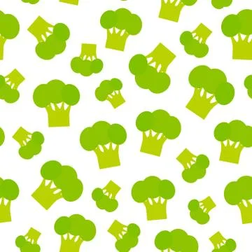 Seamless pattern with broccoli green cabbage, isolated on white background tr Stock Illustration