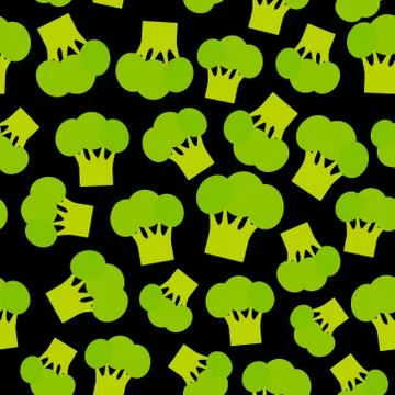 Seamless pattern with broccoli green cabbage, on black background trend of th イラスト素材
