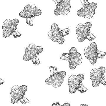 Seamless pattern broccoli green sketch hand drawn illustration Stock Illustration