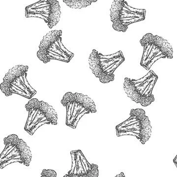 Seamless pattern broccoli green sketch hand drawn illustration Stock Illustration