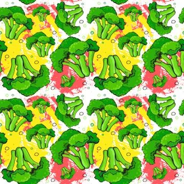 Seamless Pattern Broccoli Vegetables Ornament Background Illustrazione stock