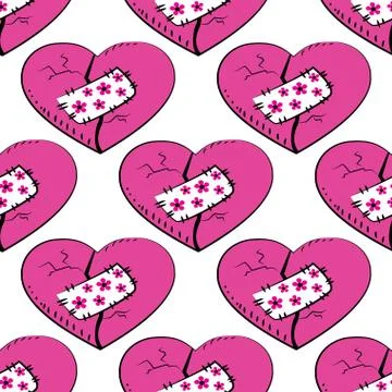 Seamless pattern  broken and patched heart Illustrazione stock