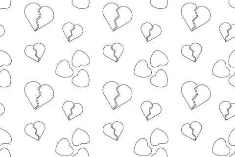 Seamless Pattern of Broken and Whole Hearts Outline for Coloring Stock Illustration