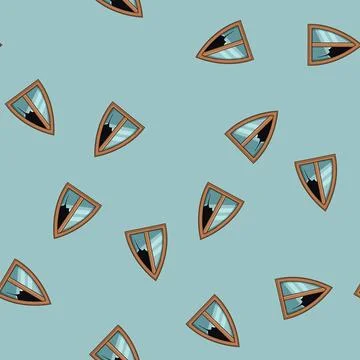 Seamless pattern Broken arched window with damaged glass pane Stock Illustration