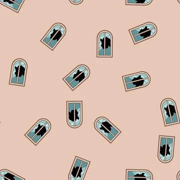 Seamless pattern Broken arched window with damaged glass Stock Illustration