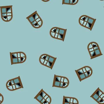 Seamless pattern Broken arched wooden window panel glass damage 스톡 일러스트