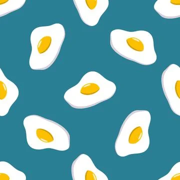 A seamless pattern of a broken egg with a yolk on a green background. Stock Illustration
