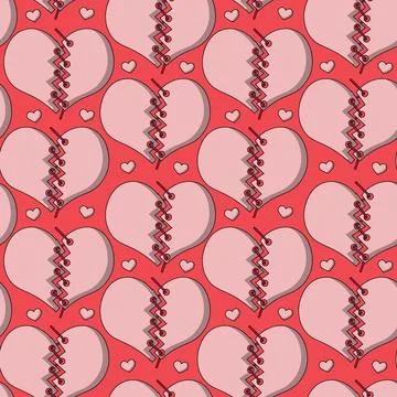 Seamless pattern with Broken Heart connected by threads Stock Illustration