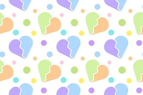 Seamless Pattern with Broken Hearts and Colorful Dots 스톡 일러스트