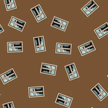 Seamless pattern Broken window glass pane with wooden frame Stock Illustration