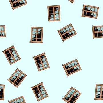 Seamless pattern Broken wooden window frame with shattered glass Stock Illustration