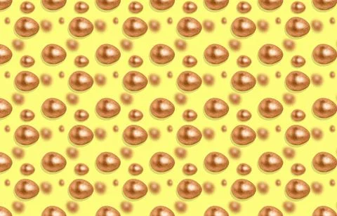 Seamless pattern with bronze eggs on a yellow background. Stock Illustration