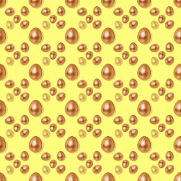 Seamless pattern with bronze eggs on a yellow background. Foto stock
