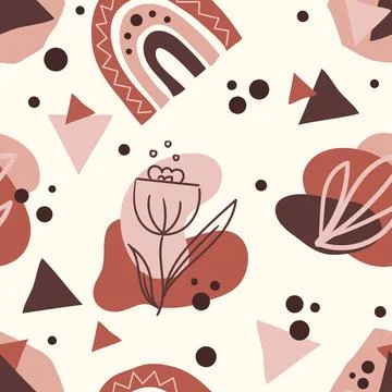 Seamless pattern with brown and beige floral abstract shapes background elements Stock Illustration