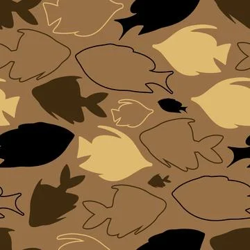 Seamless Pattern with Brown and Black Fish Silhouettes. Stock Illustration