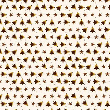 Seamless pattern with brown and gold Christmas trees and stars for holiday .. Stock Illustration