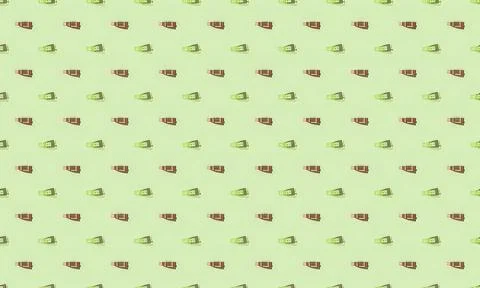 Seamless pattern of brown and green coffee mugs on light background Stock Illustration