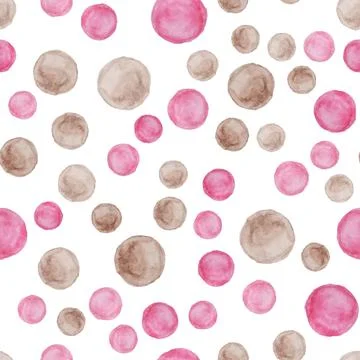 Seamless pattern with brown and pink watercolor circles on white background.  Stock Illustration
