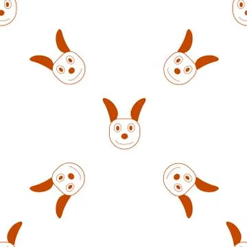 Seamless pattern with brown and white vector sketch of a dog head. Vector Stock Illustration