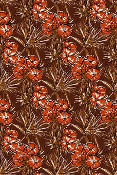 Seamless pattern. On a brown background, orange carnation flowers. Stock Illustration
